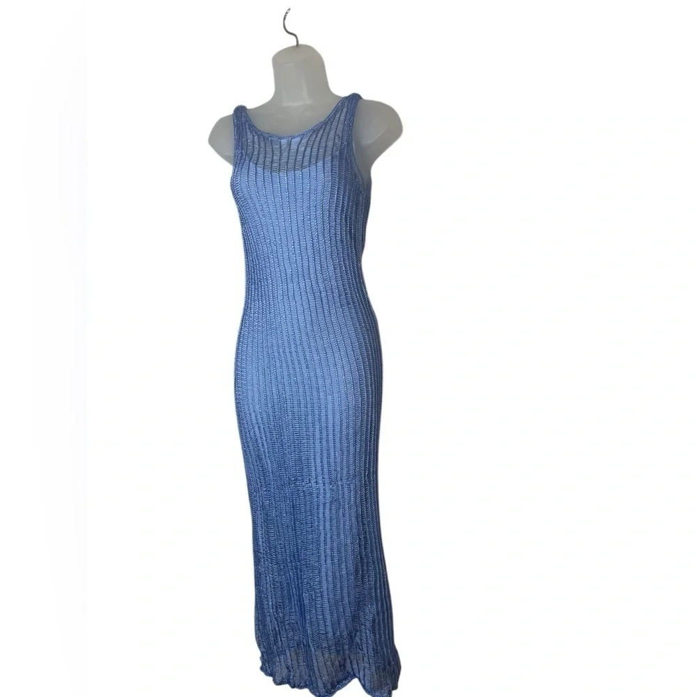 Amanda Uprichard Blue Crochet Knit Midi Dress Small Stretchy